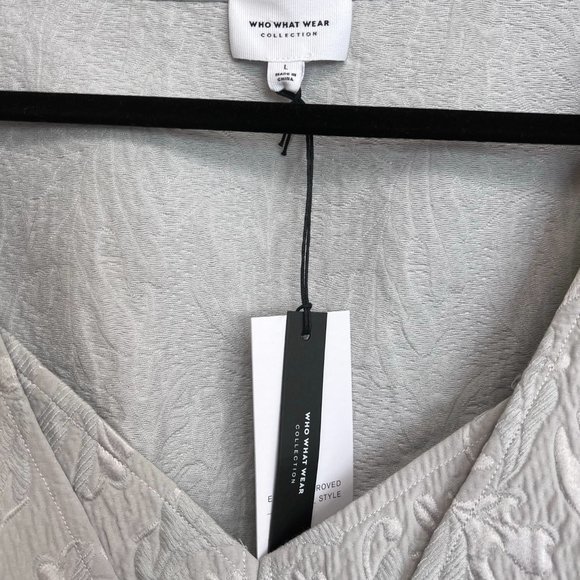 Women's NWT Who What Wear Jacquard Silk Blend Cropped Puff Sleeve Top Large - Picture 2 of 5